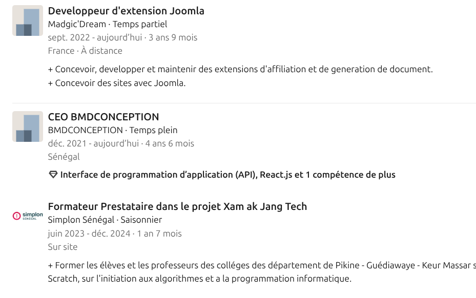 Extraits LinkedIn BMD Conception et MadgicDream
